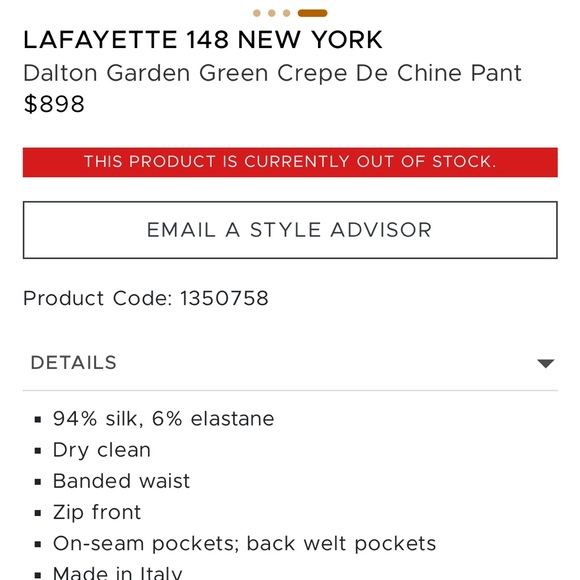 Lafayette 148 New York Green Wide Leg Silk Stretch Pants - Picture 6 of 10